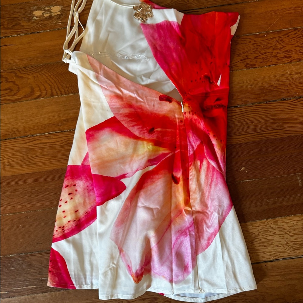 Peppermayo Cream Mini Dress with Pink and Orange Floral Print - Picture 6 of 6